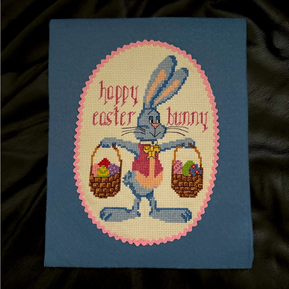 🌷Vintage Happy Easter Bunny Counted Cross Stitch Embroidery Needlepoint